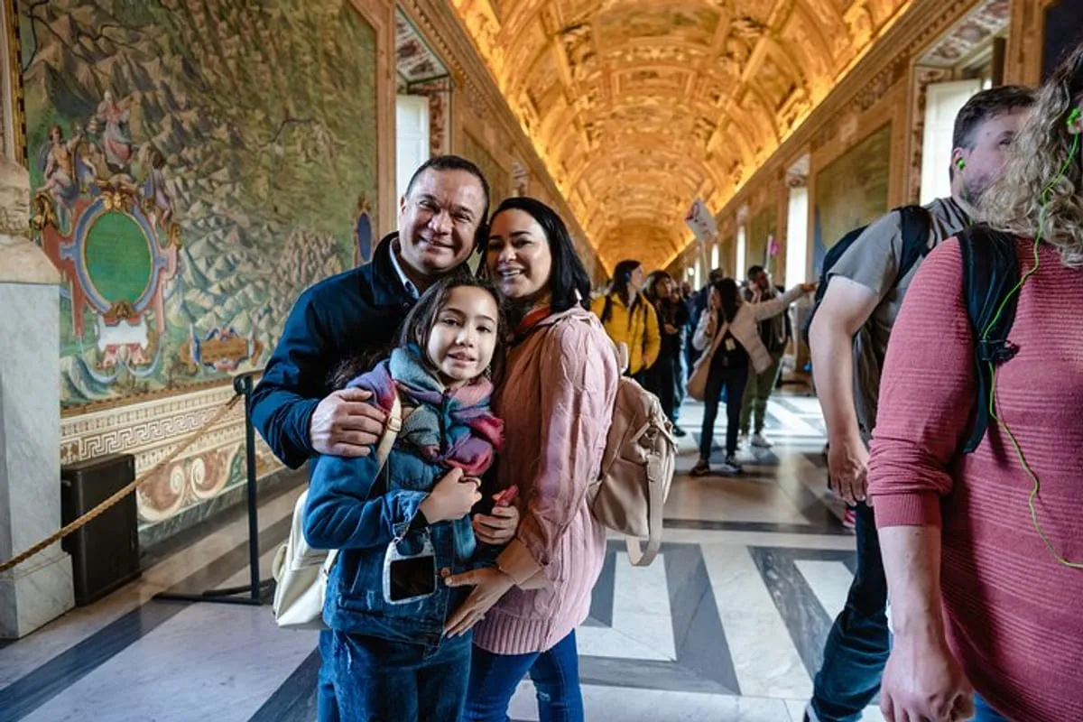 Children looking up at the ceiling frescoes in the Vatican Museums